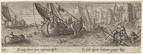 Visvangst op zee, Philips Galle (attributed to workshop of), 1582 - 1633 Canvas Print