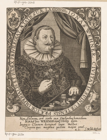 Portrait of Jonas Wehner at the age of 60, Sebastian Furck, 1646 Canvas Print