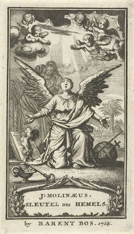 Engel prays with arms outstretched to God, Jan Luyken, 1714 Canvas Print