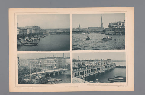 Four views of Hamburg, depicted the old and new Jungfernstieg, the Alsterdamm, the Alsterarkaden and the Reesendammbrücke, Wilhelm Dreesen, 1894 Canvas Print