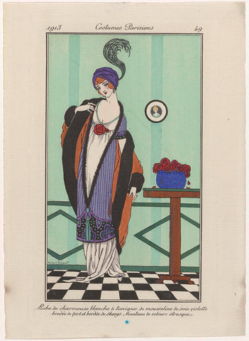 Journal des Dames et des Modes, Costumes Parisiens, 1913, No. 49 : Robe de charmeuse blanch (...), Robert Pichenot, 1913 Canvas Print