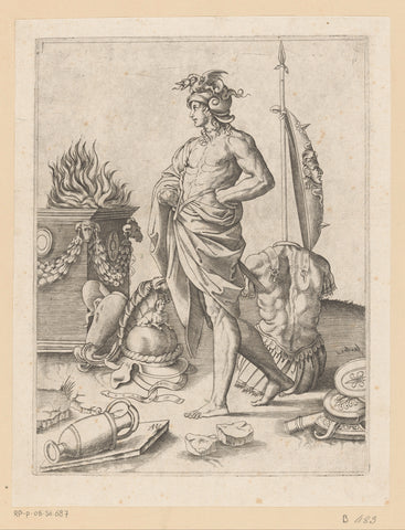 Soldier at a burning altar, Agostino Veneziano, c. 1531 - c. 1536 Canvas Print