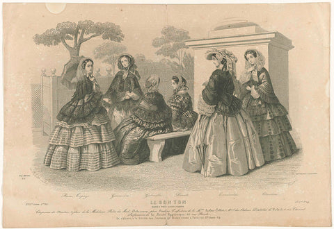 Le Bon Ton, ca. 1854, 23e Année, 1er Vol,13e L.on, No. 19: Modes pour Longchamps..., Préval, c. 1854 Canvas Print