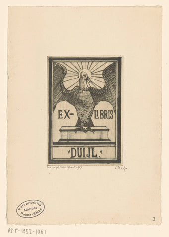 Ex-libris by Van Duyl, Lodewijk Schelfhout, 1927 Canvas Print