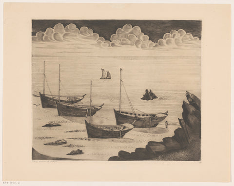 Four moored ships on a Breton beach, Lodewijk Schelfhout, 1928 Canvas Print