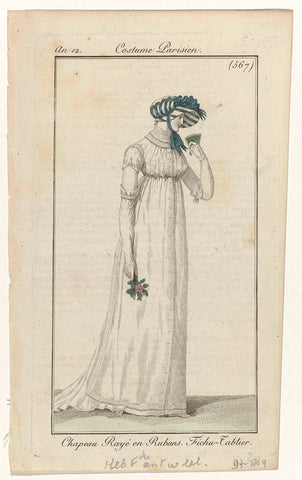 Journal des Dames et des Modes, Costume Parisien, 9 July 1804, Year 12, (567): Hat Striped in Ribbons (...), anonymous, 1804 Canvas Print