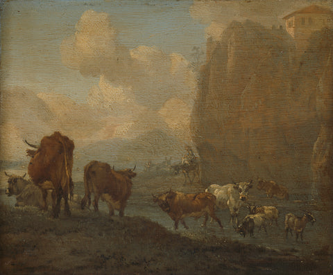 Livestock by a River, Willem Romeyn, 1650 - 1694 Canvas Print