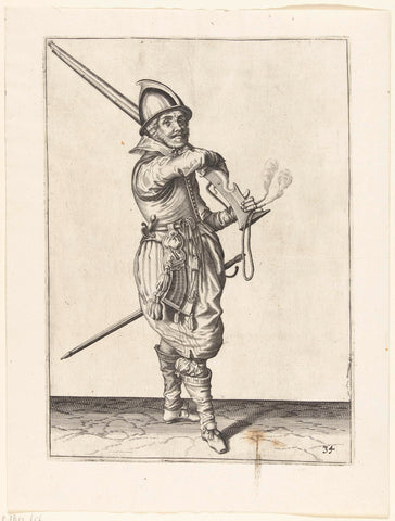 Soldier on guard taking his helm from his shoulder, Jacob de Gheyn (II) (workshop or), 1597 - 1607 Canvas Print