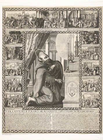 Portrait of Mark of Aviano and thirteen representations of his miraculous deeds, Franciscus Ladomin, 1681 Canvas Print