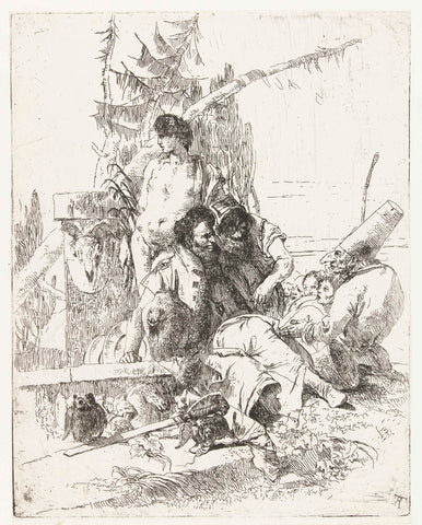 Pulchinello in conversation with two wizards, Giovanni Battista Tiepolo, in or before c. 1750 Canvas Print