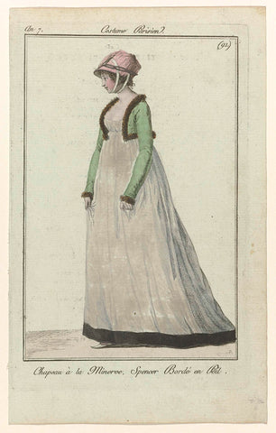 Journal des Dames et des Modes, Costume Parisien, 23 February 1799, Year 7 (91) : Chapeau à la Minerv (...), anonymous, 1799 Canvas Print