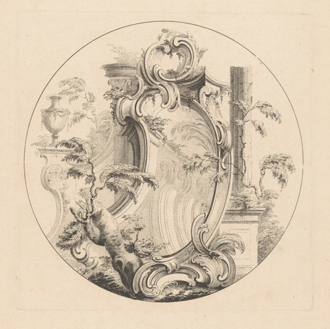 Cartouche in landscape with columns, Anthony Walker, 1752 Canvas Print