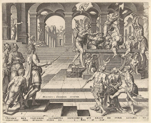 King Josiah orders the murder of the priests of the temples in Samaria, Philips Galle, c. 1569 Canvas Print