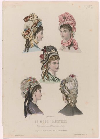 La Mode Illustrée, 1877, No. 13 : Chapeaux de Mme Aubert (...), anonymous, 1877 Canvas Print