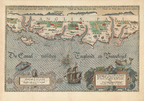 Map of the South English coast between the Isle of Wight and Dover, Joannes van Doetechum (I), 1580 - 1583 Canvas Print