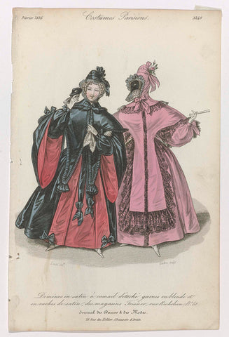 Journal des Dames et des Modes, Costumes Parisiens, February 1835, (3249): Dominos en satin (...), Georges Jacques Gatine, 1835 Canvas Print