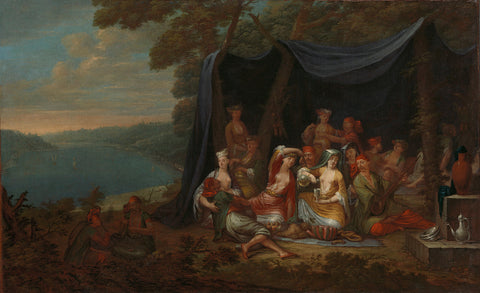 Fête champêtre with Turkish Courtiers under a Tent, Jean Baptiste Vanmour, c. 1720 - c. 1737 Canvas Print