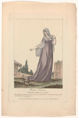 Costume Français, 1795, No. 7 : Demoiselle s'amusant avec son Carlin (...), anonymous, c. 1795 Canvas Print