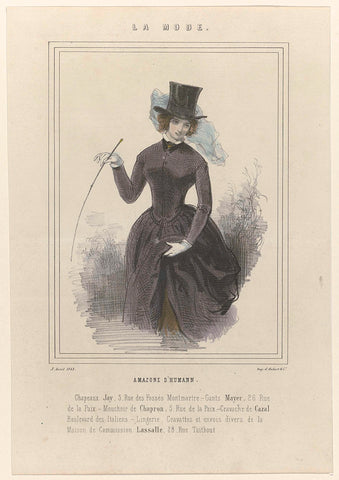 La Mode, 5 April 1843 : Amazone d'Humann (...), anonymous, 1843 Canvas Print