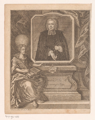 Personification of the truth, sitting next to the portrait of Sigmund Jacob Baumgarten, Gottfried August Gründler, 1762 Canvas Print