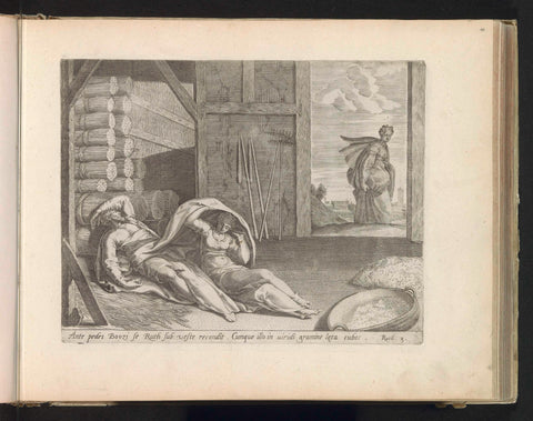 Ruth sleeps at the foot end of Boaz, Philips Galle, 1585 Canvas Print