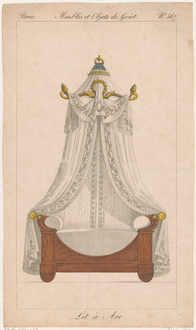 Four-poster bed with laurel wreath and thyrsi, anonymous, 1801 - 1831 Canvas Print