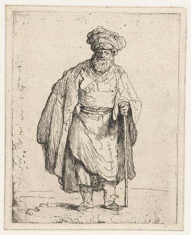 Man with turban and stick, anonymous, 1643 - 1700 Canvas Print