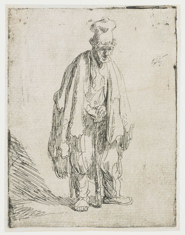 Beggar in a High Hat, Leaning on a Stick, Rembrandt van Rijn, c. 1629 Canvas Print