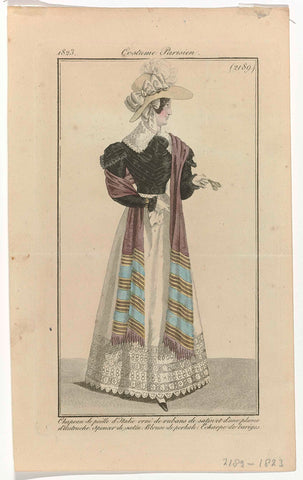 Journal des Dames et des Modes, Costume Parisien, 25 October 1823, (2189): Chapeau de paille d'Itali (...), anonymous, 1823 Canvas Print