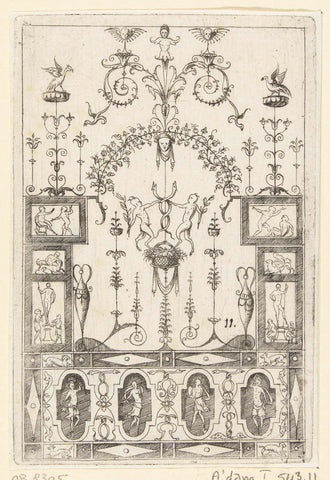 At the bottom is a frieze with four figures in four steps with flattened sides, Hans Sibmacher, c. 1525 - 1594 Canvas Print