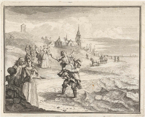 Volksvermaak van het in zee dragen van de meisjes te Katwijk, ca. 1750, Adolf van der Laan (attributed to), 1727 - 1729 Canvas Print