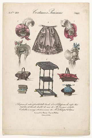 Journal des Dames et des Modes, Costumes Parisiens, 31 December 1833, (3140): 1 Chapeau de satin (...), anonymous, 1833 Canvas Print