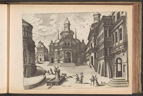 Town square with fountain, Johannes or Lucas van Doetechum, 1601 Canvas Print