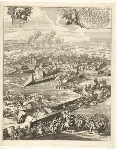 Siege and capture of Philippsburg (left page), 1676, Romeyn de Hooghe, 1676 Canvas Print