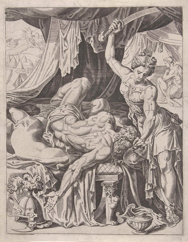 Judit chops off holofernes' head, Dirck Volckertsz. Coornhert, 1551 Canvas Print