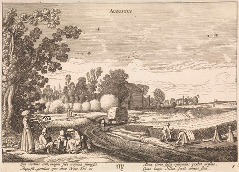 Landscape with grain harvest: August, Jan van de Velde (II), 1630 - 1699 Canvas Print