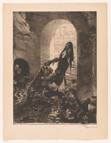 Monster grabs a woman standing in the doorway, Marcel Roux, 1908 Canvas Print