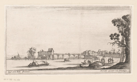 View of a river with bridge, François Collignon (attributed to), 1620 - 1687 Canvas Print