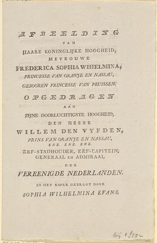 Text accompanying the portrait of Wilhelmina of Prussia, Jan Scharp, 1790 Canvas Print