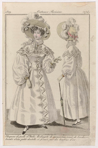 Journal des Dames et des Modes, Costumes Parisiens, 31 July 1829, (2714): Chapeau de paill (...), anonymous, 1829 Canvas Print