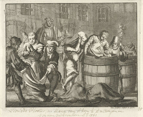 Leonard Plovier and two girls in Antwerp drowned in barrels, 1560, Jan Luyken, 1685 Canvas Print