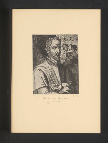 Reproduction of an engraving of a portrait of Hubert Goltzius by Simon Frisius, Joseph Maes, c. 1872 - in or before 1877 Canvas Print