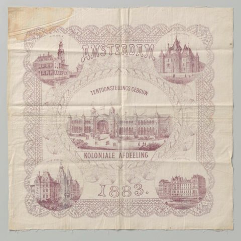 Commemorative canvas of the Colonial exhibition Amsterdam 1883, cotton print in purple, , 1883 Canvas Print