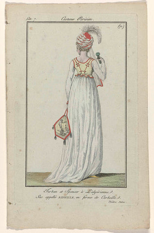 Journal des Dames et des Modes, Costume Parisien, 1 November 1798, Year 7 (71) : Turban et Spencer (...), anonymous, 1798 Canvas Print