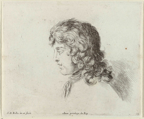 Head of a young man with long curls, in profile to the left, Stefano della Bella, 1620 - 1664 Canvas Print