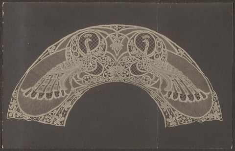 Photo of a fan leaf of lace with two peacocks, anonymous, c. 1900 - c. 1924 Canvas Print