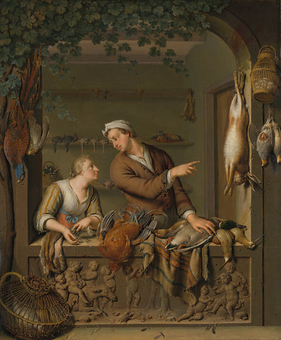 The Poultry Seller, Willem van Mieris, 1733 Canvas Print