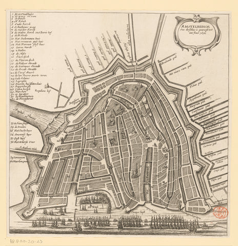 Map of Amsterdam, 1612, anonymous, 1663 - 1748 Canvas Print