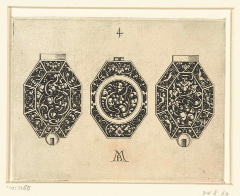 Octagonal dial between two octagonal watch cases, Michiel le Blon, c. 1620 - c. 1626 Canvas Print