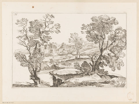 Landscape with river and trees, with a fortified city in background, Anne Claude Philippe Caylus, 1702 - 1765 Canvas Print